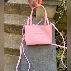 Adorable EUC Telfar mini bag bubblegum pink handbag with long straps